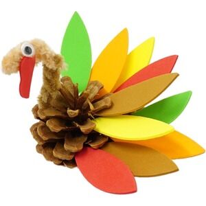 4E's Novelty 4 Pack Pinecone Turkey Craft Kit - DIY Thanksgiving Multicolor